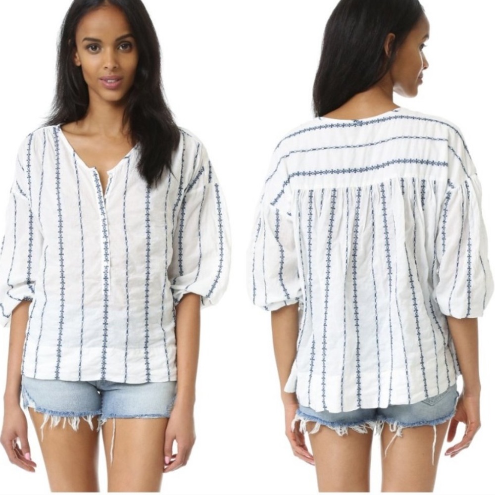 Nili Lotan Embroidered Stripe Button Front Top